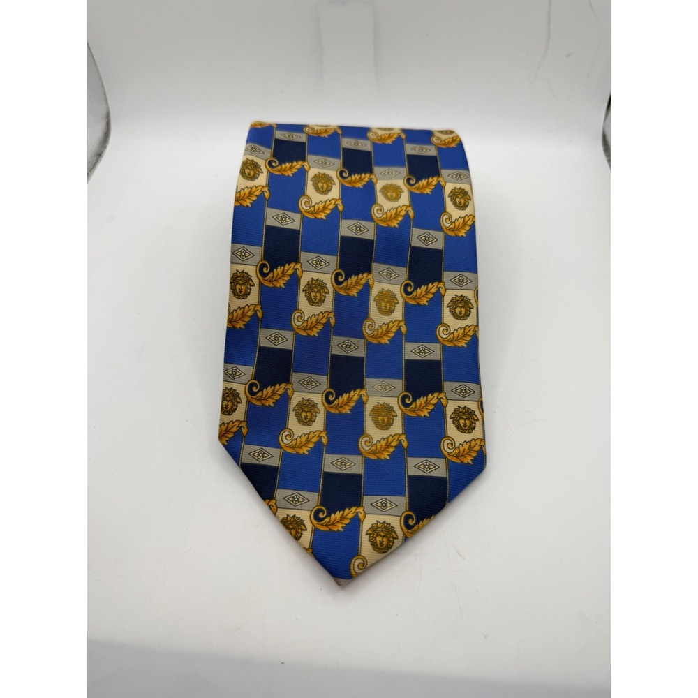 Gianni Versace Mens Silk Tie Blue Gold Medusa Baroque Made in Italy